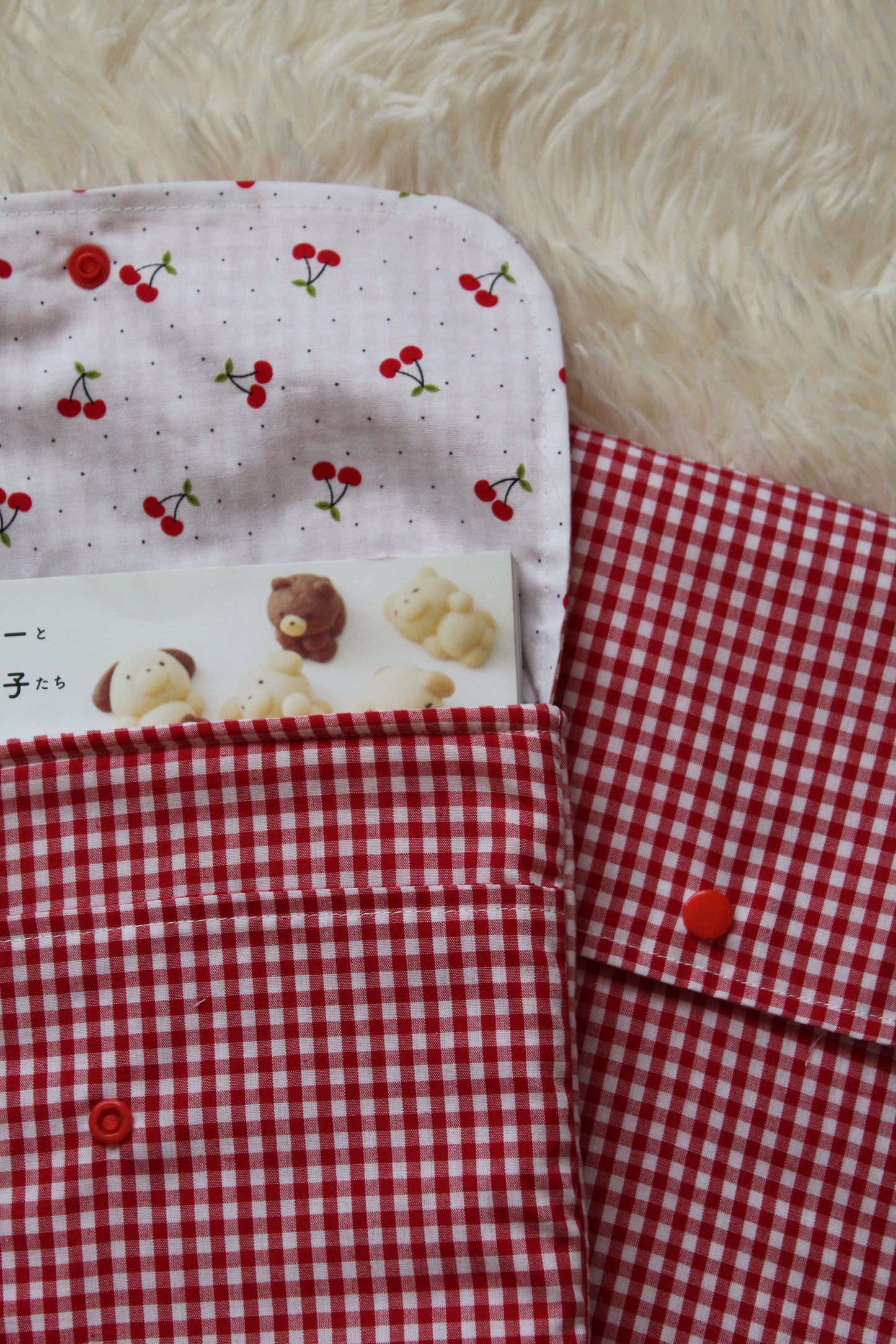 Belle Book Sleeve - Cherry Gingham
